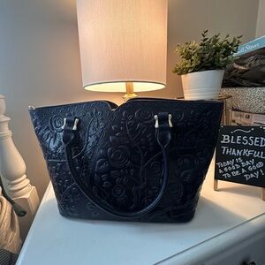 Pijushi Embossed dark blue Leather Tote Bag